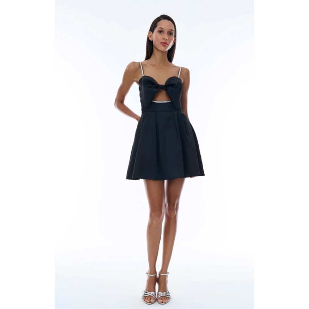 24Y32042 PAYETLİ FİYONK DETAY SATEN MİNİ ELBİSE