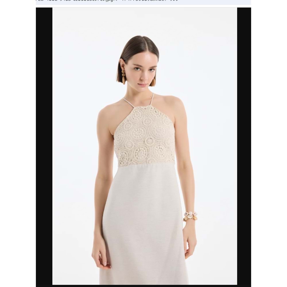 25YELB00399 HALTER YAKA DANTELLİ UZUN ELBİSE NATUREL