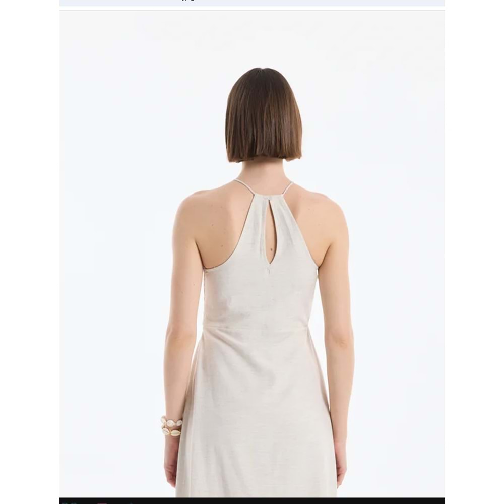 25YELB00399 HALTER YAKA DANTELLİ UZUN ELBİSE NATUREL