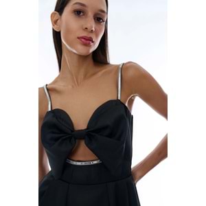 24Y32042 PAYETLİ FİYONK DETAY SATEN MİNİ ELBİSE