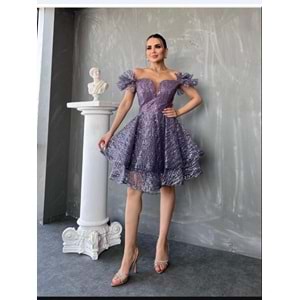 1691 OMUZLARI DÜŞÜK KISA PAYETLİ TÜTÜ ELBİSE