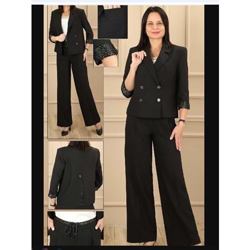 6455 ARKA YIRTMAÇ DETAYLI KOLLARI KIVIRMALI BLAZER CEKET