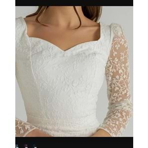 1441 DANTEL UZUN KOLLU TÜL ELBİSE