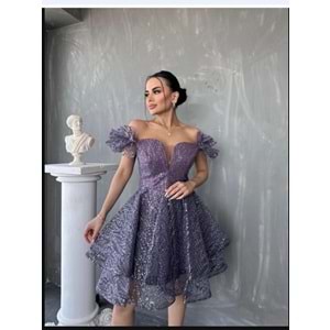 1691 OMUZLARI DÜŞÜK KISA PAYETLİ TÜTÜ ELBİSE