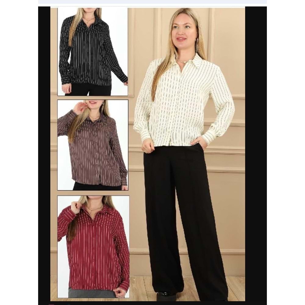 4738 ÇİZGİLİ SATEN GÖMLEK